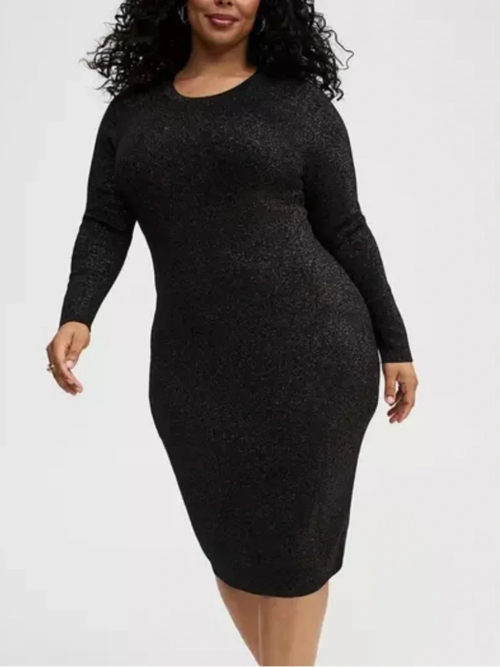 Torrid Size 2 /2X Crew Midi Dress Black Rainbow Metallic Knit Bodycon Long Sleev